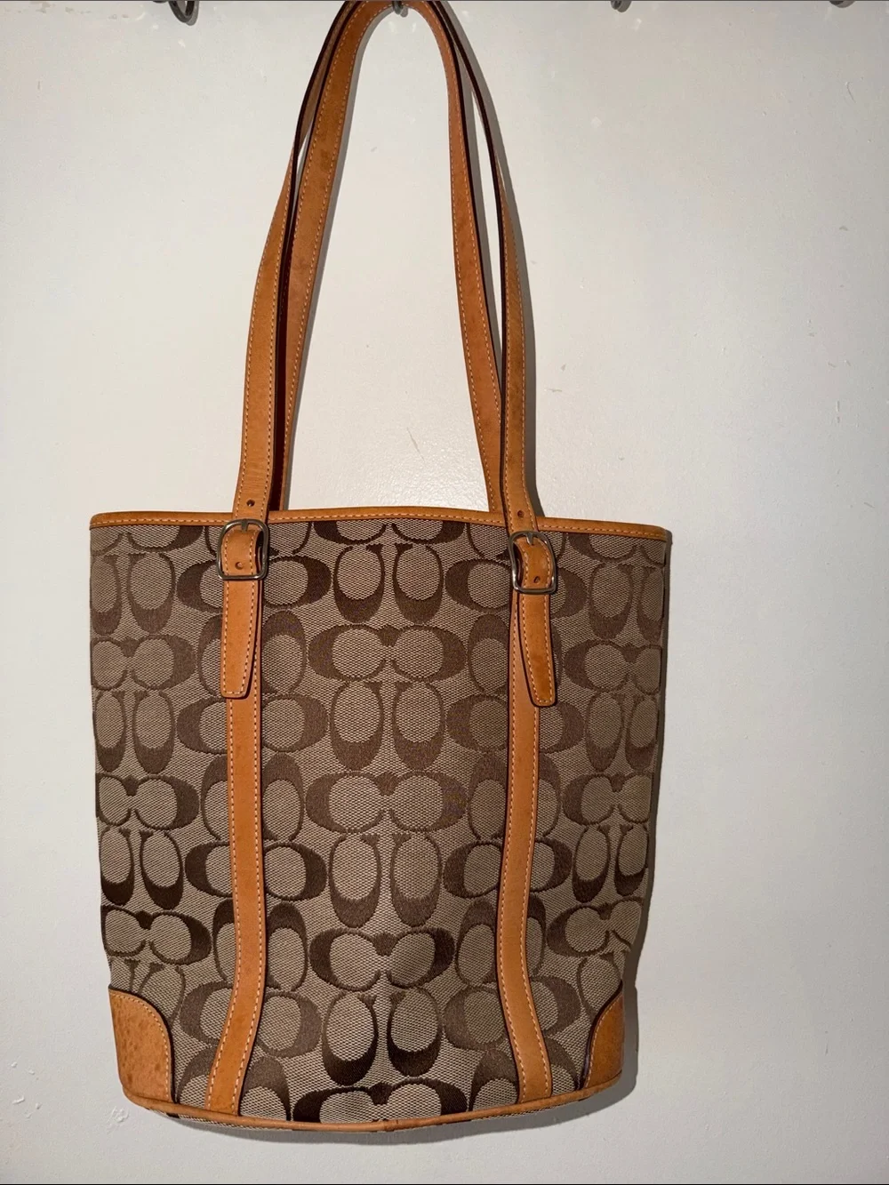 Coach Brown Signature Canvas Tote with Tan Leather Trim